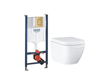 GROHE Euro Alt-i-1 Toiletpakke inkl. Sæde m/softclose, Betjeningsplade i Børstet Messing & Cisterne 113cm